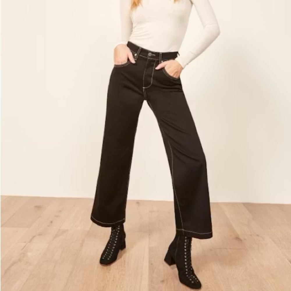 REFORMATION High-Rise Wide-Leg Black Jeans with Contrast Stitching, size 26 - Picture 7 of 11